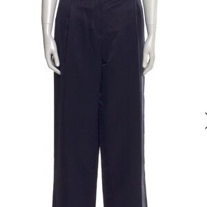 Brioni Silk Linen Wide Leg Pants Blue High Rise US 8 IT 44 Lined Trouser